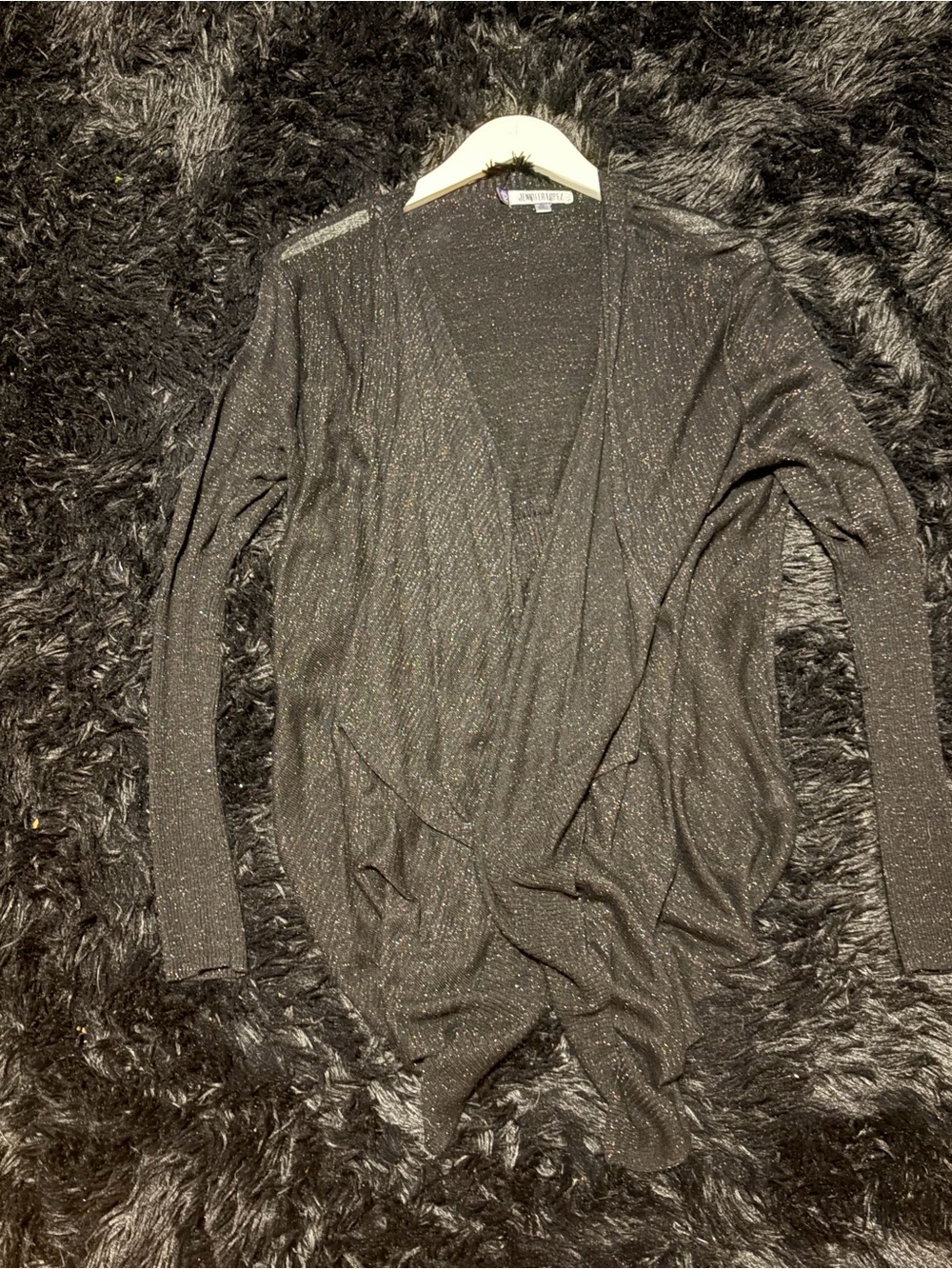 Jennifer Lopez Black Sparkle Drape Front Cardigan